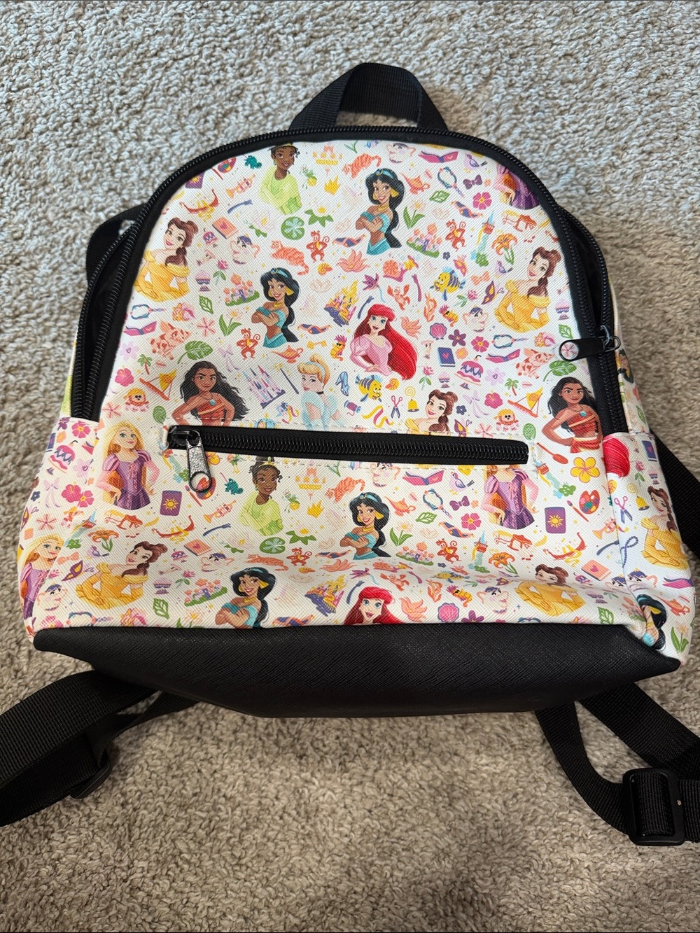 Kids Mini Backpack with Colorful Disney Princess Print - White